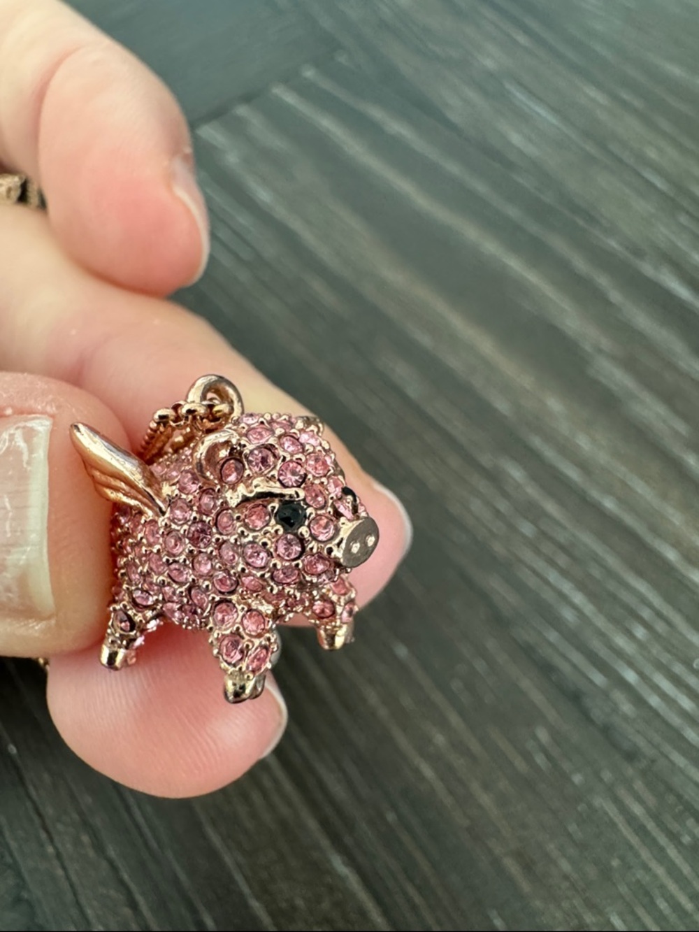 Kate Spade Flying Pig Necklace Rose Gold Crystal Pendant 9” | Cute Novelty Charm - Picture 4 of 6